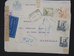 ESPAGNE-Enveloppe En Recommandée De Séville Pour Marseille Avec Censure En 1938 à Voir Lot P6793 - Marques De Censures Nationalistes