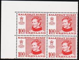 1977. Queen Margrethe. 100 Øre Red. Normal Paper 4-Block. (Michel: 101x) - JF175140 - Gebraucht