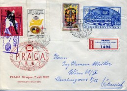 TCHEKOSLOVAQUIE 1962 LETTRE EXPOSITION PRAGA - VIGNETTE ENVOI PAR HELICOPTERE  RARE - Briefe U. Dokumente