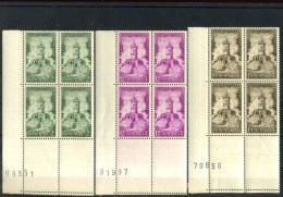- SARRE 1947/56 . TIMBRES DE 1956 . BLOCS DE 4 BORD DE FEUILLES . NEUFS SANS CHARNIERE . NUMEROS . - Unused Stamps
