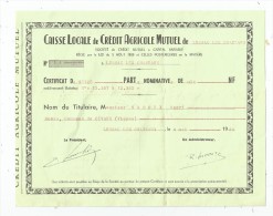 Certificat De Seize Parts Nominatives De Dix N.F. , 1964 ,  Crédit Agricole De Lussac Les Chateaux , Frais Fr : 1.50€ - Otros & Sin Clasificación