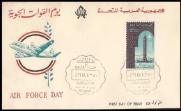EGYPT UAR FDC 1964 PALESTINE / GAZA FIRST DAY COVER AIR MAIL / AIRMAIL AIR FORCE DAY - 50 MILLS TOWER STAMP - Brieven En Documenten