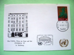 United Nations Vienna 1997 Special Cancel OVEBRIA On Postcard - Phoenix Phenix Bird Flying By Yoshida - Mozart - Briefe U. Dokumente