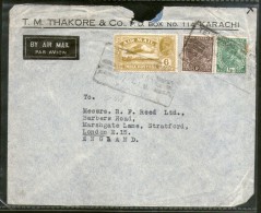 India 1935 KG V Air Mail Stamp On Cover Karachi ( Now In Pakistan ) To England # 1451-35 - Luftpost