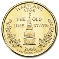 QUARTER DOLLAR MARYLAND 2000 PLAQUE OR / GOLD PLATED / RARE / UNC - 1999-2009: State Quarters