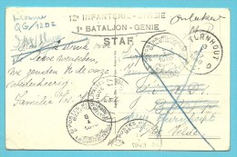 Kaart Met Stempel TURNHOUT Op 3/1/40, Met Stempel 12°INFANTERIE-DIVISIE/1°BATALJON-GENIE / STAF + PMB 17+34 +Onbekend... - Weltkrieg 1939-45 (Briefe U. Dokumente)