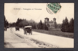 1913 TORINO PASSEGGIATA AL VALENTINO FP V SEE 2 SCANS ANIMATA CARROZZE - Parchi & Giardini