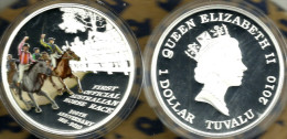 TUVALU $1 1ST HORSE RACE 200 YEARS COLOURED FRONT QEII BACK 2010 SILVER PROOF READ DESCRIPTION CAREFULLY !!! - Tuvalu