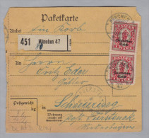 Bayern 1920-07-07 München Paketkarte Nach Schnuring Fürsteneck - Storia Postale