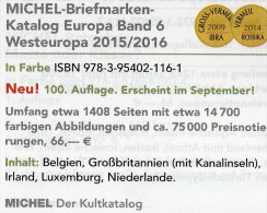 West-Europa Band 6 Katalog 2015/2016 Neu 66€ MICHEL Belgien Irland Luxemburg Niederlande UK GB Jersey Guernsey Man Wales - Duits