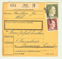 Heimat Luxemburg Wahl Lang-O 194? Paketkarte DR-Marken - 1940-1944 Duitse Bezetting