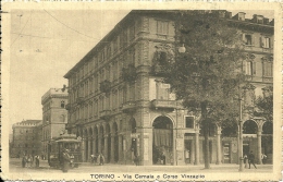 TORINO  Via Cernaia E Corso Vinzaglio  Tram  Bella Animazione  1918 - Transportmiddelen