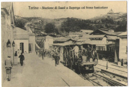 Riproduzione Di Antica Cartolina Da Collezione Privata - Torino - Stazioone Di Sassi A Superga Col Treno Funicolare - Transportmiddelen