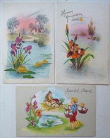 LOT 3X CP LITHO AQUARELLE Illustrateur M.B. + 2X  MGA M.G.A. 863 Paysage Maison Etang Nenuphars Joncs Iris Bleu Et Jaune - Colecciones Y Lotes