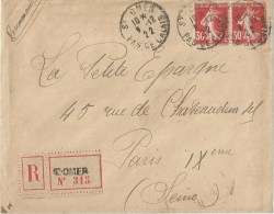 3270 St OMER Pas De Calais Lettre Recommandée Ob 9 12 1922 Type Semeuse Yv 160 - Lettres & Documents