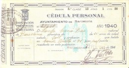 CEDULA PERSONAL DEL AÑO 1941 DEL AYUNTAMIENTO DE BARCELONA - Espagne