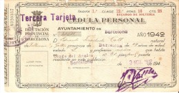 CEDULA PERSONAL DEL AÑO 1942 DEL AYUNTAMIENTO DE BARCELONA - TERCERA TARJETA - Spain