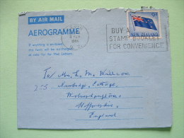 New Zealand 1966 Aerogram To England - Flag - Stamp Booklet Slogan - Briefe U. Dokumente