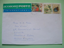 New Zealand 1994 Cover To England - Christmas - Children - Birds - Economy Post Label - Cartas & Documentos