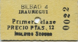 22 BILLETE EDMONDSON DE LOS FERROCARRILES ESPAÑOLES // BILBAO - IRAUREGUI // 1ª CLASE - Europe