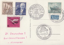 Karte Mif Minr. Berlin 106,124,126 Bund Minr.205 SST Hannover 2.7.55 21. Dt. Bundesschiessen - Covers & Documents