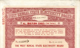 India 1985 West Bengal State Electricity Bonds 2nd Series Rs. 100000 # 10345O Inde Indien - Electricité & Gaz