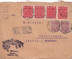 1934 POLOGNE LETTRE RECOMMANDE KATOWICE Pour VOLKLINGEN- SARRE ALLEMAGNE. BELLE VIGNETTE VERSO.  / 392 - Covers & Documents