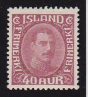 ISLANDA ISLAND 1931-34 CRISTIANO X 40 A Lilac  MNH CERT. CHIAVARELLO CAT. € 1640,00 - Neufs