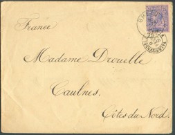 N°48 - 25 Centimes Bleu Sur Rose, Obl. Sc GHLIN Sur Lettre Du 9 Février 1893 Vers Caulnes - 10723 - 1884-1891 Leopold II