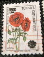 Turkey 1990 Flower Poppy Overprint 1500l - Used - Gebraucht