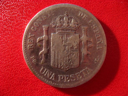 Espagne - Una Peseta Alfonso XIII 1893 PG-L 3186 - First Minting