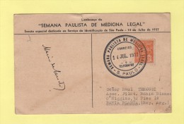 Sao Paulo - Semaine De La Medecine Legale - 14 Juil 1937 - Petit Accroc Sur Le Haut De La Carte Mais Rare - Covers & Documents