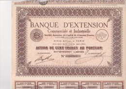 LOT DE 5 ACTIONS DE 100 FRANCS - BANQUE D'EXTENSION COMMERCIALE ET INDUSTRIELLE -1935 - Bank & Versicherung