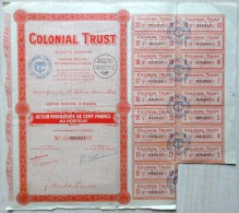 France, 1928, Colonial Trust - Vintage Bond Certificate & Coupons, 100 Francs - A - C