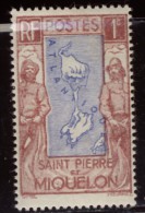 Saint Pierre Et Miquelon  - Neuf - Charnière  Y&T 1932 N° 136 Carte 1c Brun-lilas Et Outremer - Unused Stamps