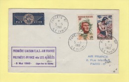 Premiere Liaison Polynesie France Via Los Angeles - Air France - Papeete - 5-5-1960 - Lettres & Documents