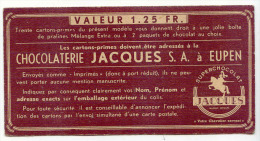 Carton Prime Chocolaterie JACQUES à EUPEN - Chocolade