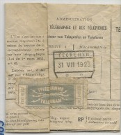 BELGIQUE - Vf TELEGRAPH Closing Adhesive In 1923 Complete EECKEREN  TELEGRAMME - Telegraph [TG]