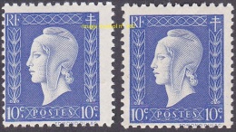 France Variété N°  682  ** Marianne De Dulac - Le 10 Cts Bleu - (décentré) - Unused Stamps