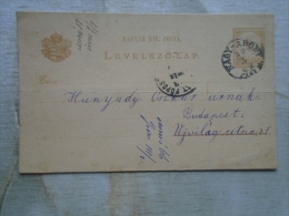 Hungary  Postal Stationery 1883  Nagyabony Abony Hunyady Oszkár  Budapest  KA336.12 - Brieven En Documenten