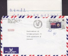 Hong Kong Air Mail Par Avion HONG KONG 1983 Cover Brief Denmark Incl. Original Letter In Chinese $1.30 Flag Flagge Stamp - Lettres & Documents