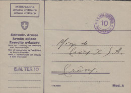 SCHWEIZ  Militärsache, E.M.TER.10, Stempel: E.M.COMT.TERRITORIAL -10- Poste De Campagne (19.XI.44) - Oblitérations