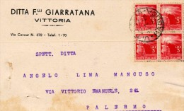 VITTORIA DITTA F.LLI GIARRATANA QUARTINA DI DEMOCRATICA DA 3 LIRE 1949 - Vittoria