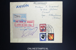 France: 1946 Lyon Vol Bron - Le Bourget, Signee Tirage Certifie 10 Feuilles Edition Erge Vignet  R-lettre - 1927-1959 Storia Postale