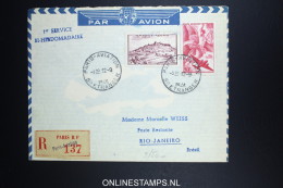 France: Premier Service Aerienne Paris - Rio De Janeiro R-lettre 1946 - 1927-1959 Storia Postale