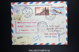 France: Premier Liasions Aerienne Paris - Djakarta 6-9-1957 R-lettre - 1927-1959 Storia Postale