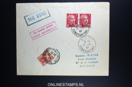 France: Premier Service Bone - Constantine - Marseille 1947 Avec Tax - 1927-1959 Storia Postale