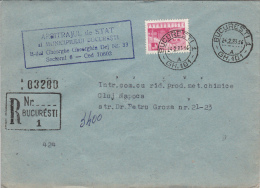 26954- TRAIN, LOCOMOTIVE, STAMPS ON REGISTERED COVER, STATE ARBITRATION OFFICE HEADER, 1983, ROMANIA - Lettres & Documents