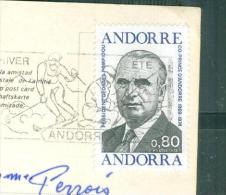 Timbre D'Andorre  ( Pompidou ) Au Dos D'une Carte Postale En 1977 Pour Le Mans   - Pb10106 - Covers & Documents