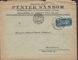 Ungarn Hungary PÉNTEK SÁNDOR, BUDAPEST 1936 Cover Brief Locally Sent Festung Buda Stamp (2 Scans) - Briefe U. Dokumente